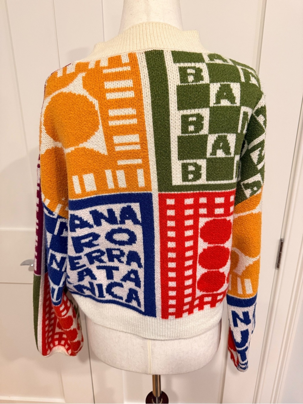 FARM Rio Multicolor Patchwork Crewneck Sweater - Green Blue Pink Orange Cream - Picture 4 of 14